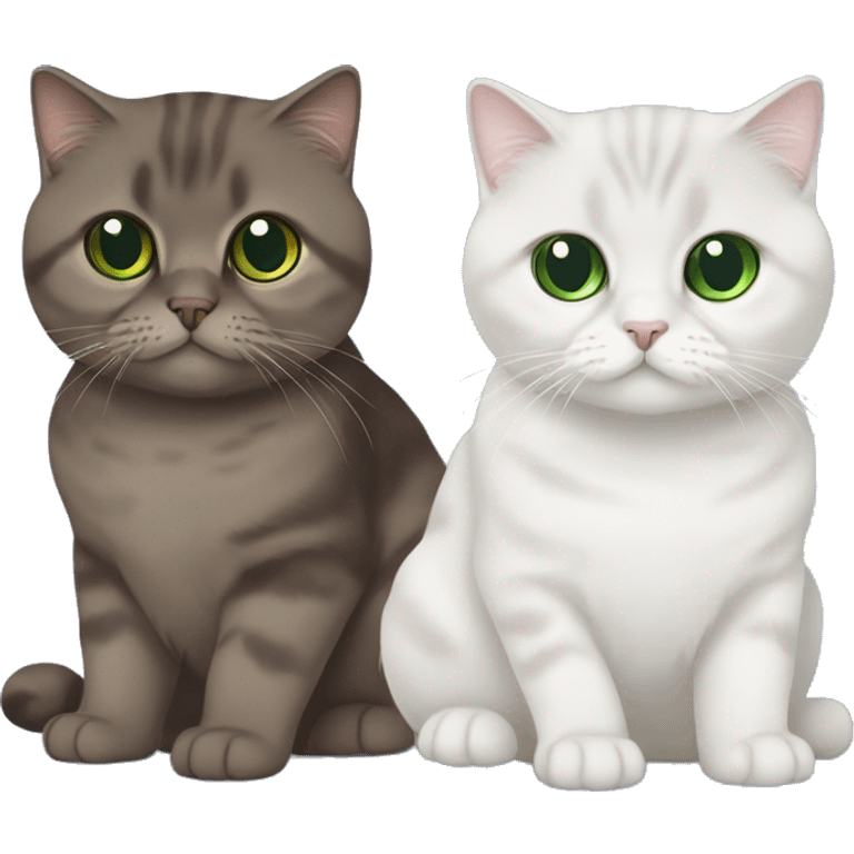 Two Scottish fold cats one brown with green eyes and one white with blue eye  emoji