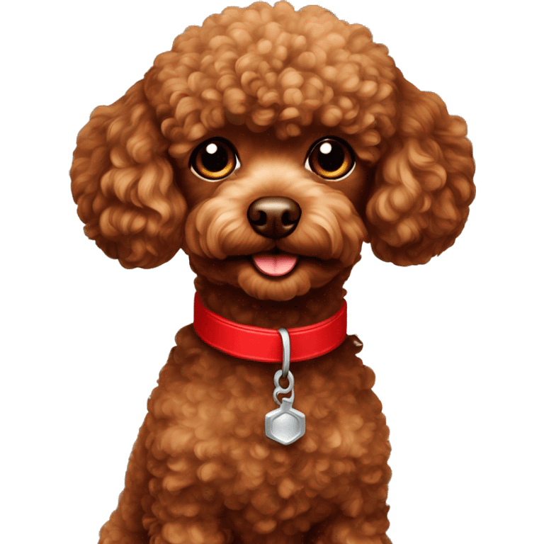 Brown toy poodle with a red colar emoji