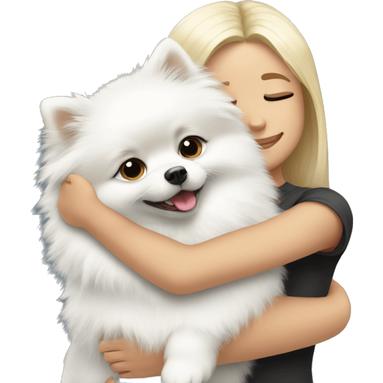 girl hug white Pomeranian emoji