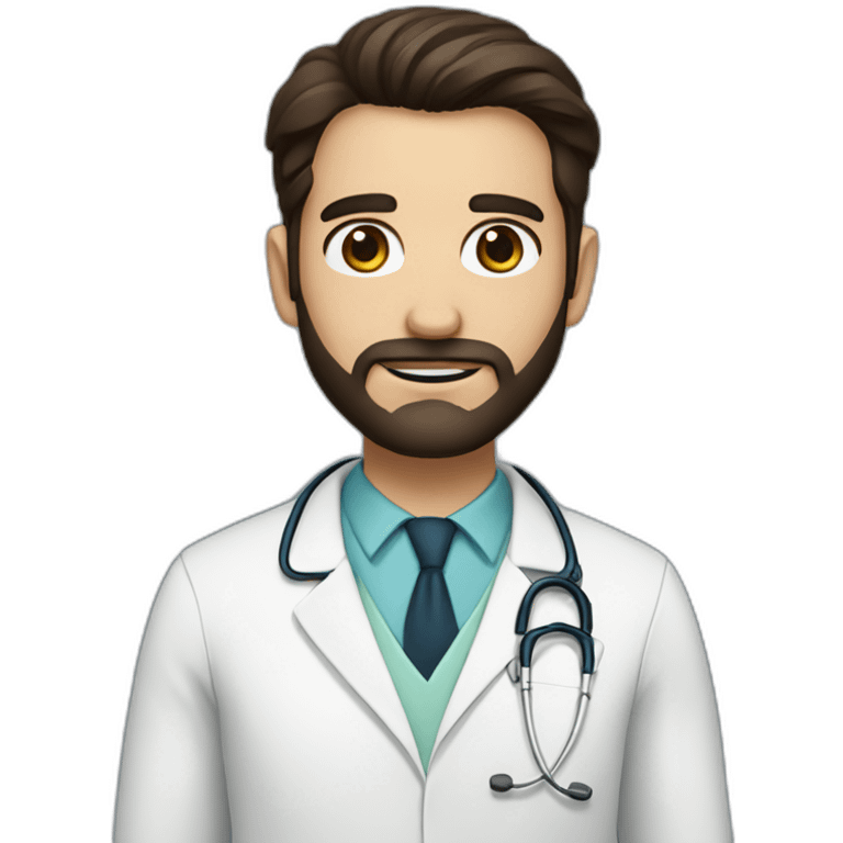 doctor with dark long brown hair and beard, big brown eyes emoji