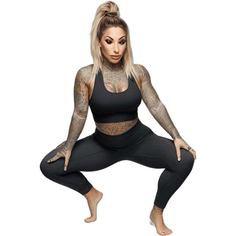 Karma RX squatting in yoga pants emoji