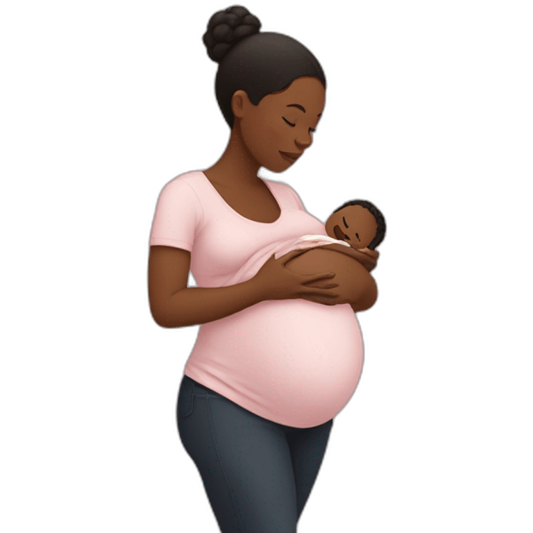 Black pregnant mom holding baby emoji