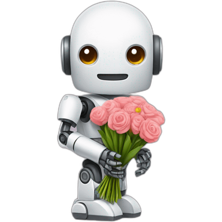 robot with flower bouquet emoji