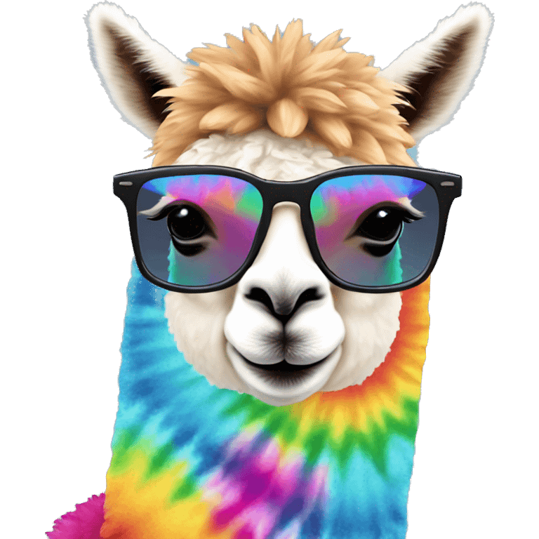 Psychedelic trippy tie die alpaca wearing sunglasses  emoji