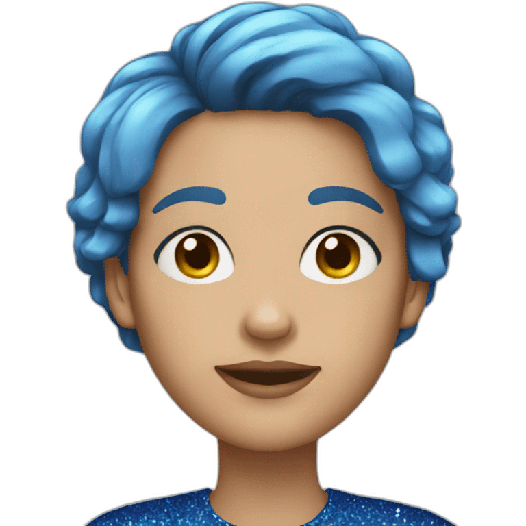 women with short blue hair and glitter emoji