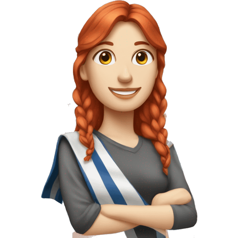 a red hair female summiteer with greek flag emoji