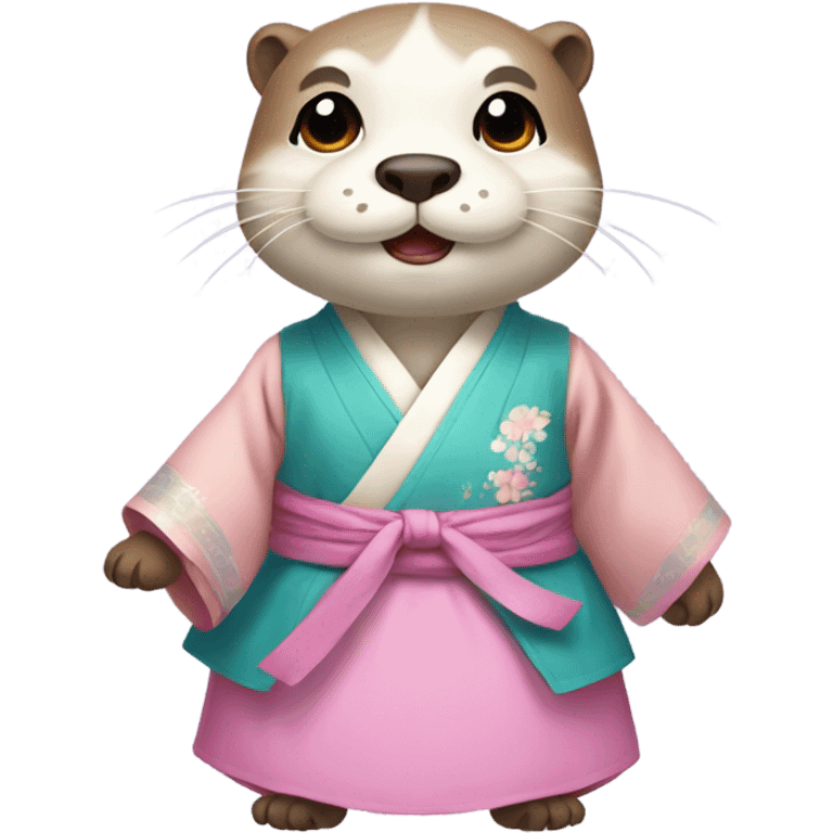 An otter face dressed in pastel-colored traditional Korean hanbok emoji