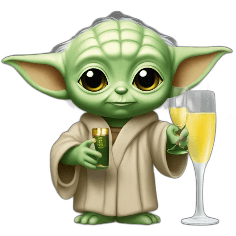 Bébé Yoda avec une coupe de champagne emoji