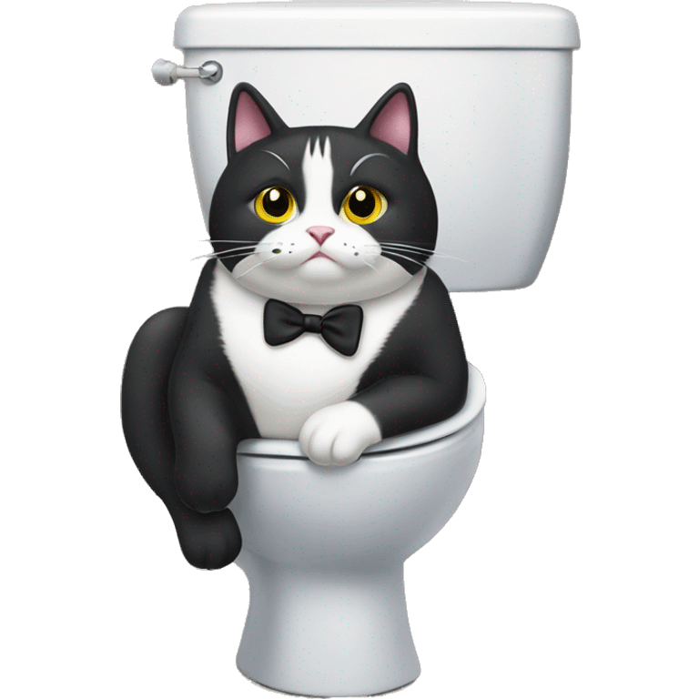 Fat Tuxedo cat on toilet  emoji