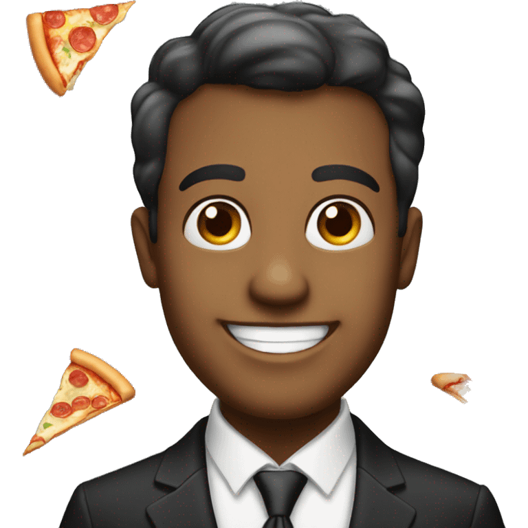 smiling man in formal wear eating pizza emoji