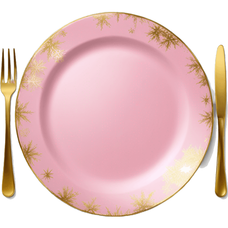 Realistic laying flat empty gold and pink christmas charger plate. emoji