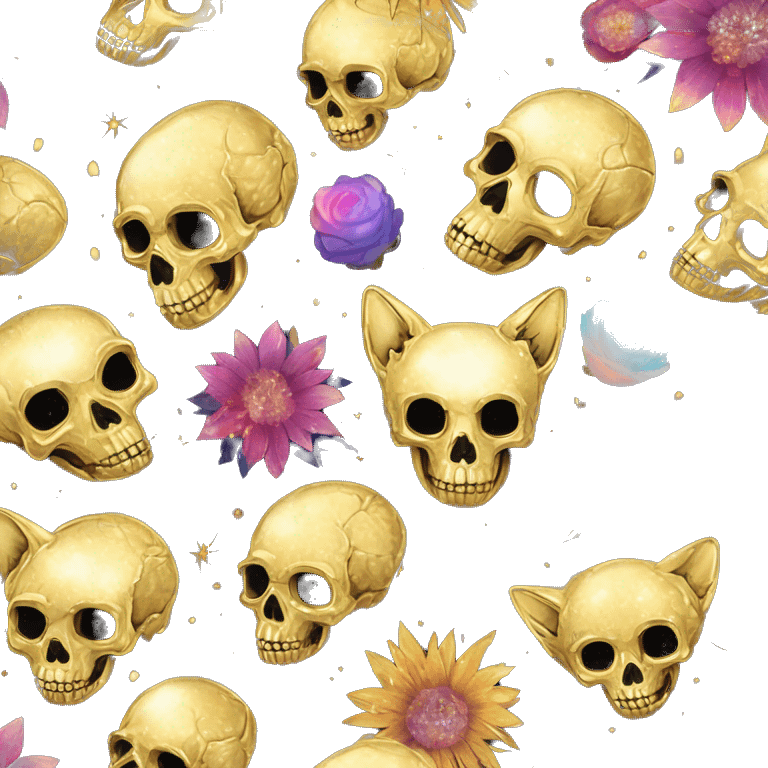 Skull iridescent kintsugi fluffy dog fox head zombie skull skeleton gold mechanical nebula galaxy stars colorful flowers fairy lights vintage emoji