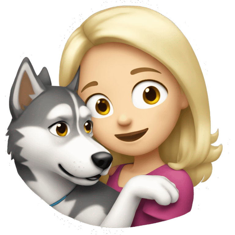 blonde girl hugging husky emoji