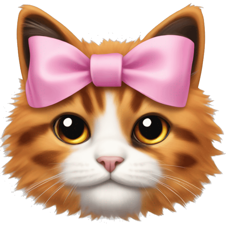 cute fluffy orange black calico cat with pink bow  emoji