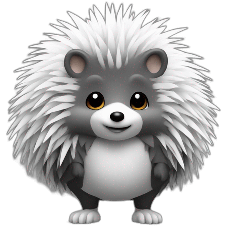 Hedgehog black and white quills one black ear one white ear full body emoji