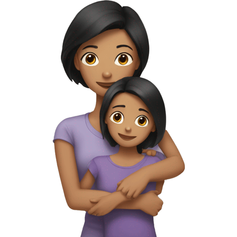 hug mother with short black hair and daughter with long brown hair emoji