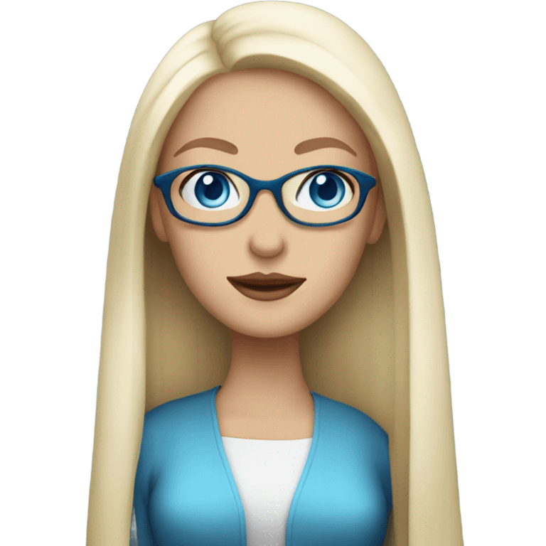 Elegant lady with long straight white blonde hair, blue eyes and glasses  emoji