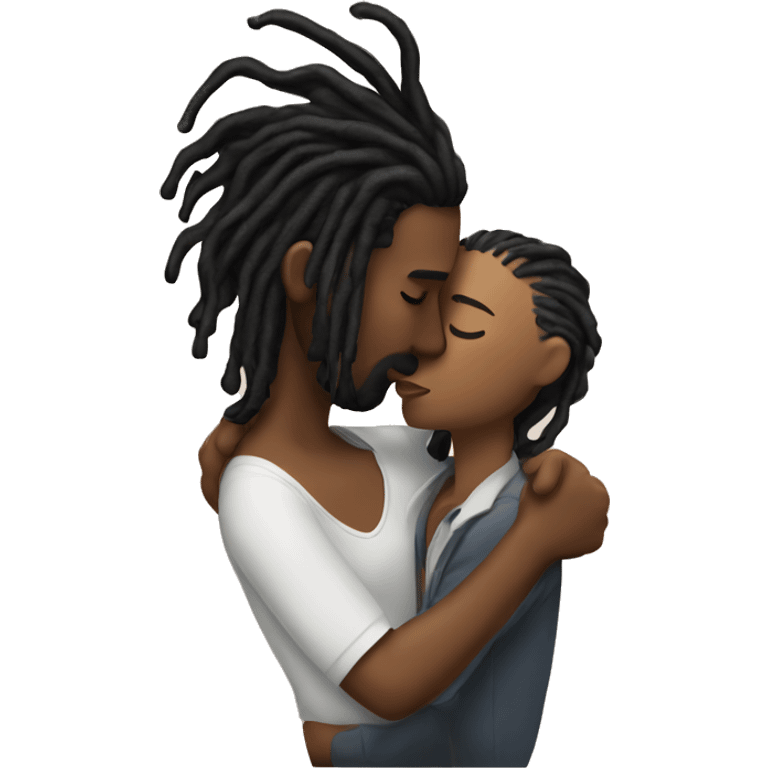 Woman kissing man with dreads emoji