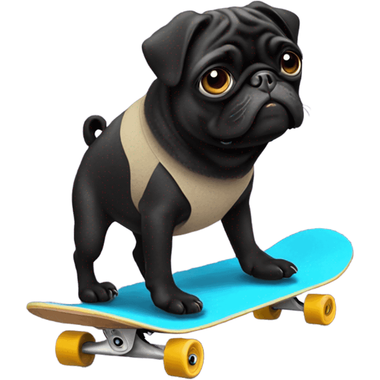 Black pug skating on street emoji