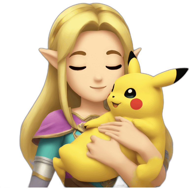 Princess Zelda cuddling a pikachu emoji