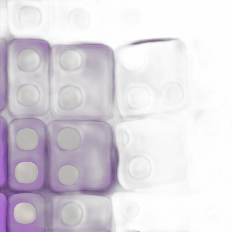 Three purple dominos faced to the front each with a white letter in the front part emoji