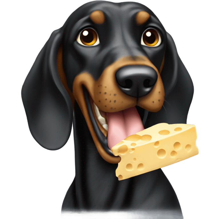 Black coonhound eating cheese emoji