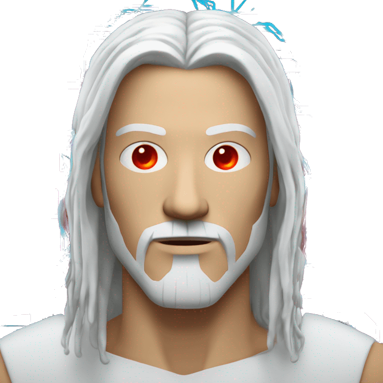 White long hair and goatee male cyborg head with red skin and circuits emoji