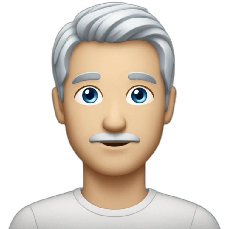 man with short grey hair and blue eyes, light stuble emoji