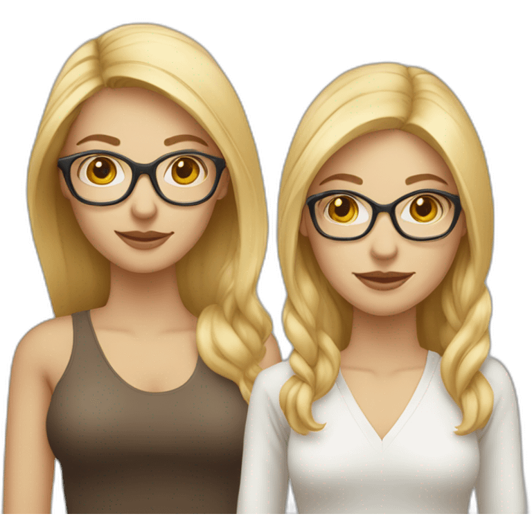 Two Woman. One blond Hair Medium Long hair. Fair Skin Color. Wears Glases. Ihrer Woman with Long Brown Hair and fair Skin Color emoji