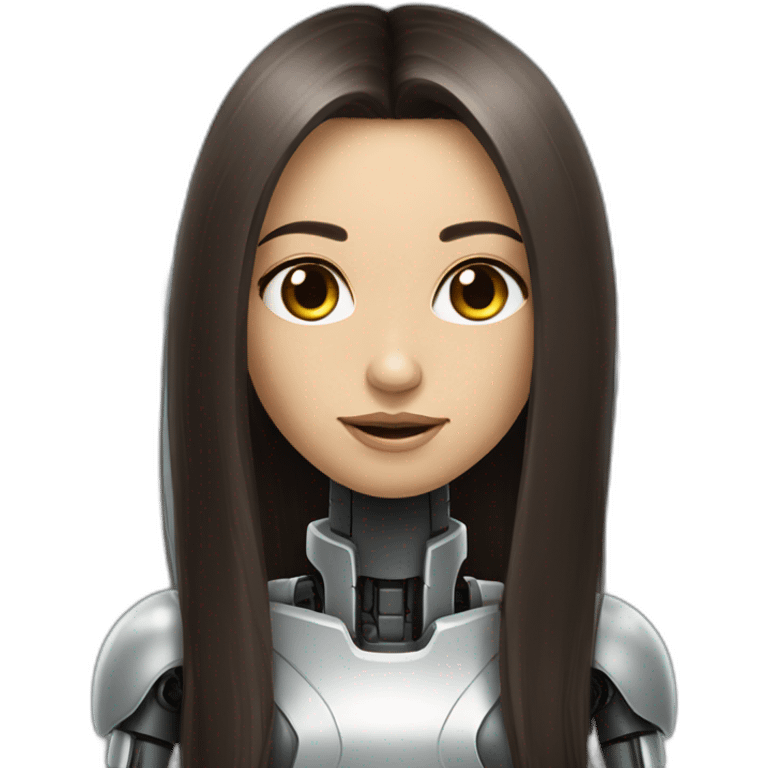 Cyborg robot girl dark brown long hair emoji