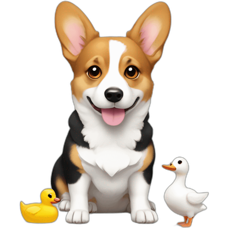 tricolor corgi with white ducks emoji