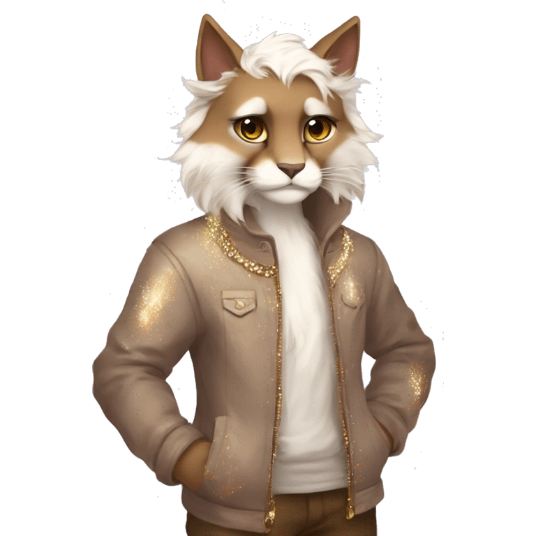 Furry, sparkle, iridescent, colorful, pastel, edgy, cool, fantasy beautiful, brown, beige, white, divine, godly, angelic, animal, anthro, full body, fursona, feline emoji