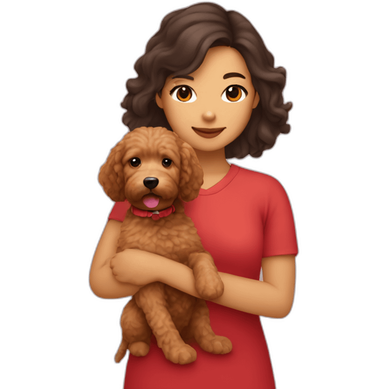 asian girl holding red goldendoodle emoji