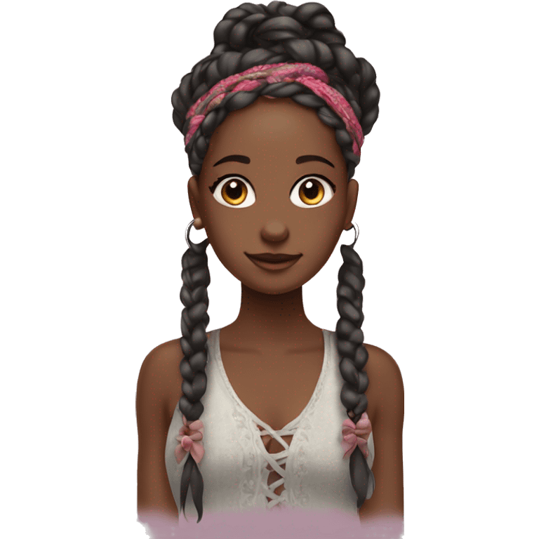 Black girl with Bohemian braids with bow ￼ emoji