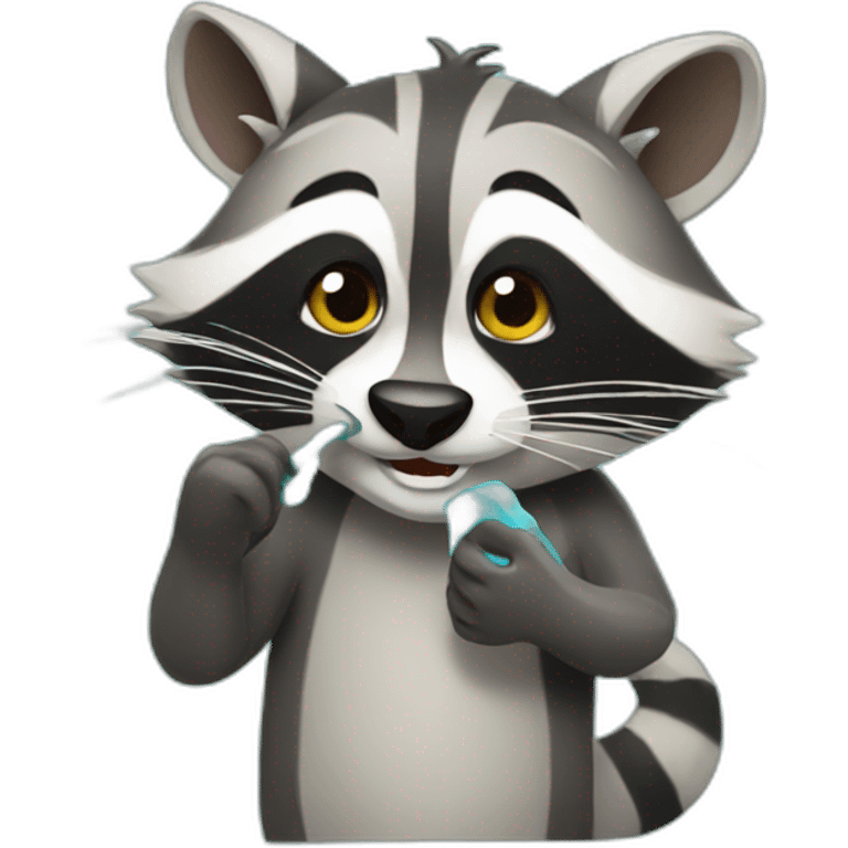 Racoon brushing teeth emoji