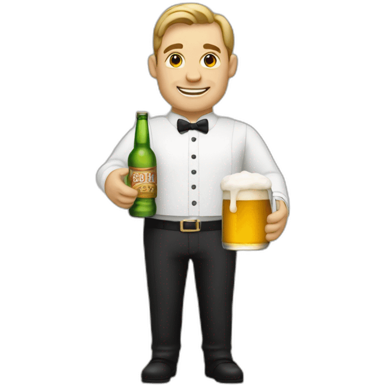 white skin Waiter with a pot belly serving bottles of beer emoji