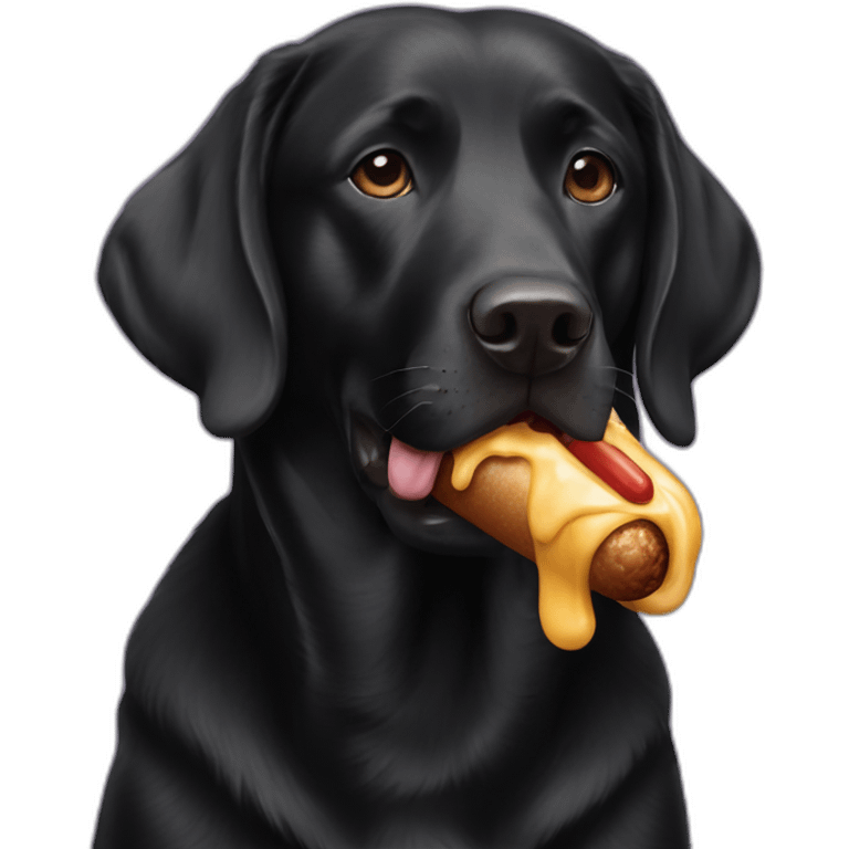 black labrador eating hotdog emoji