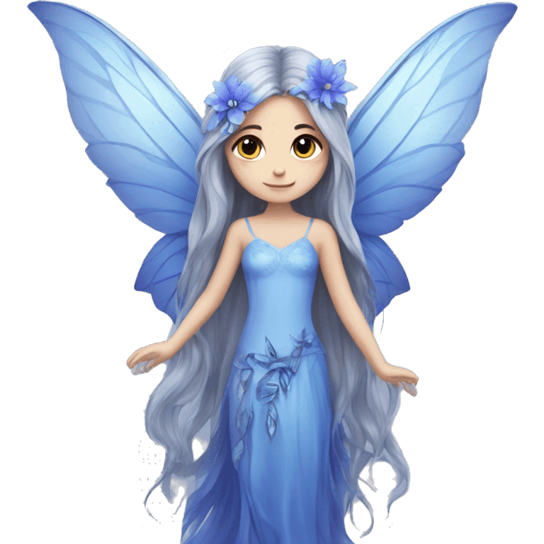 Beautiful, blue flower, fairy, blue, silver, purple, long hair, big wings emoji