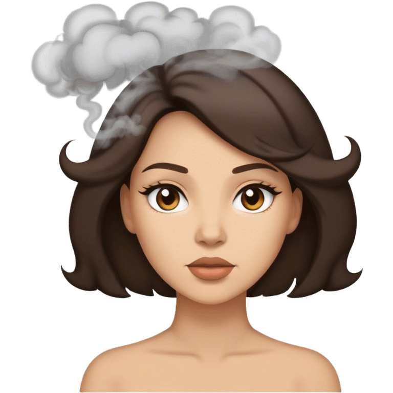 brunette woman with smoke blowing of the top of her head emoji