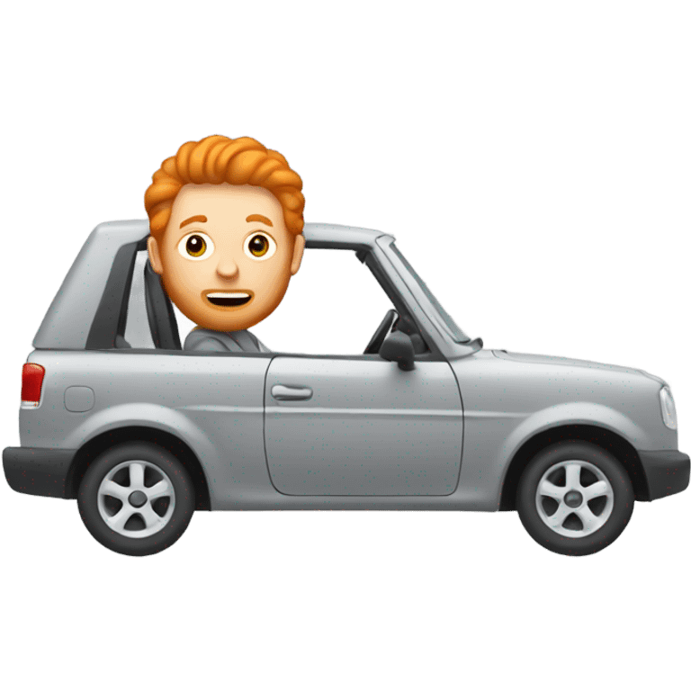 Ginger person driving grey car emoji