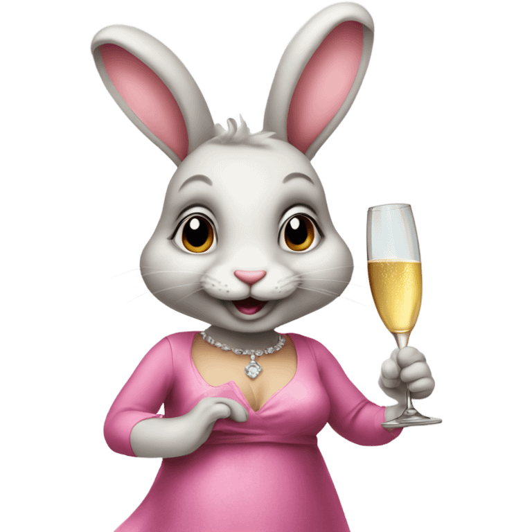 mischevious bunny wearing a pink dress drinking champagne  emoji