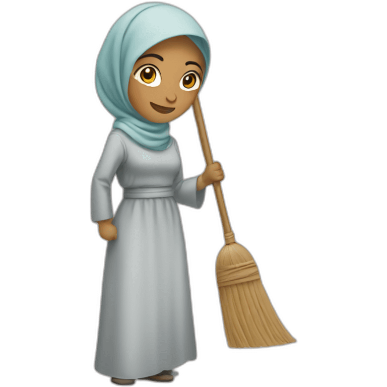 a woman in a hijab is sweeping the floor emoji