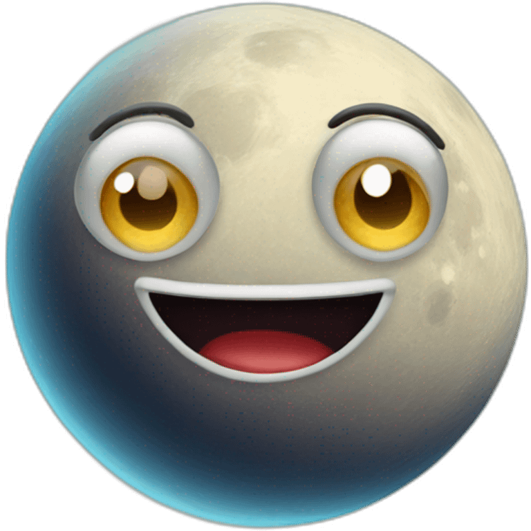 planet Moon with a cartoon sincere face with big confident eyes emoji