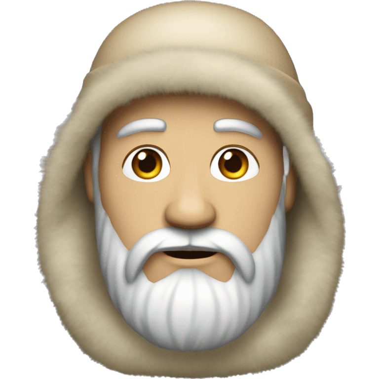 a white man with a black long beard and a beige cap, wearing a fur jacket emoji