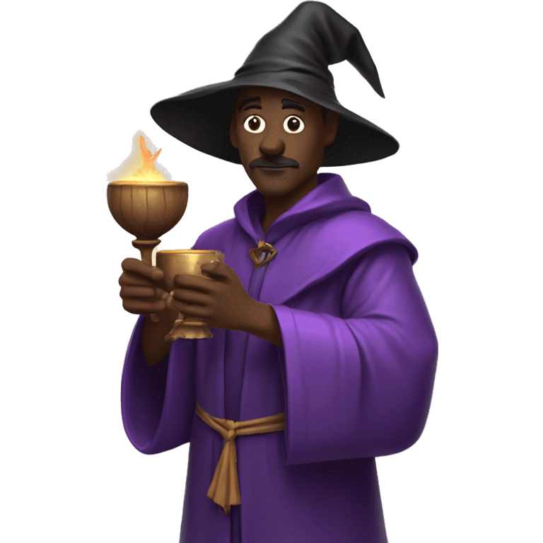 A man witch holding the goblet of love in one hand and in other a rod  which has leaves blooming out if it. The man is dressed a purple robe emoji