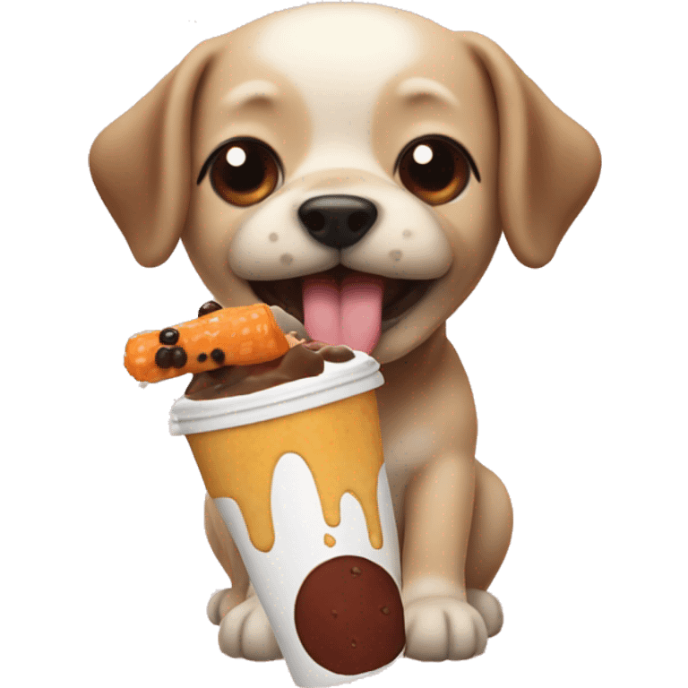 Dog eating a boba emoji