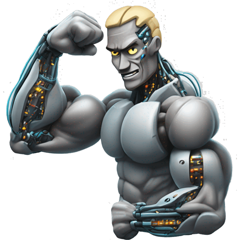 Flexing cyborg bicep and forearm with circuits and shocks emoji