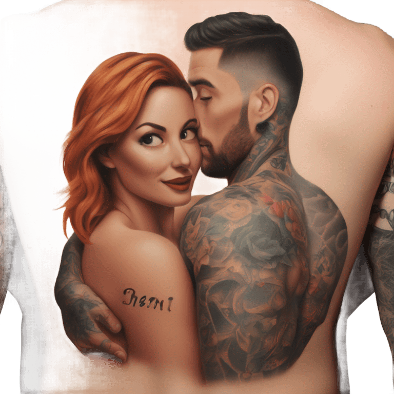 Hyper Realistic beautiful woman on a handsome tattooed man's back emoji