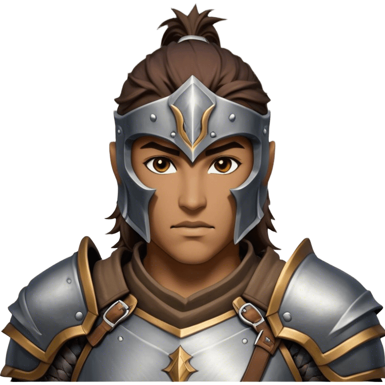 Cinematic Realistic WoW Human Warrior Portrait, head tilted epicly and inquisitively, showcasing a commanding presence and heroic grace. His chiseled features, resolute eyes, and meticulously crafted steel armor with leather accents in harmonious greys and bronzes are rendered with lifelike clarity and dramatic lighting, high shine, epic and awe-inspiring, embodying the spirit of a warrior poised for battle. emoji