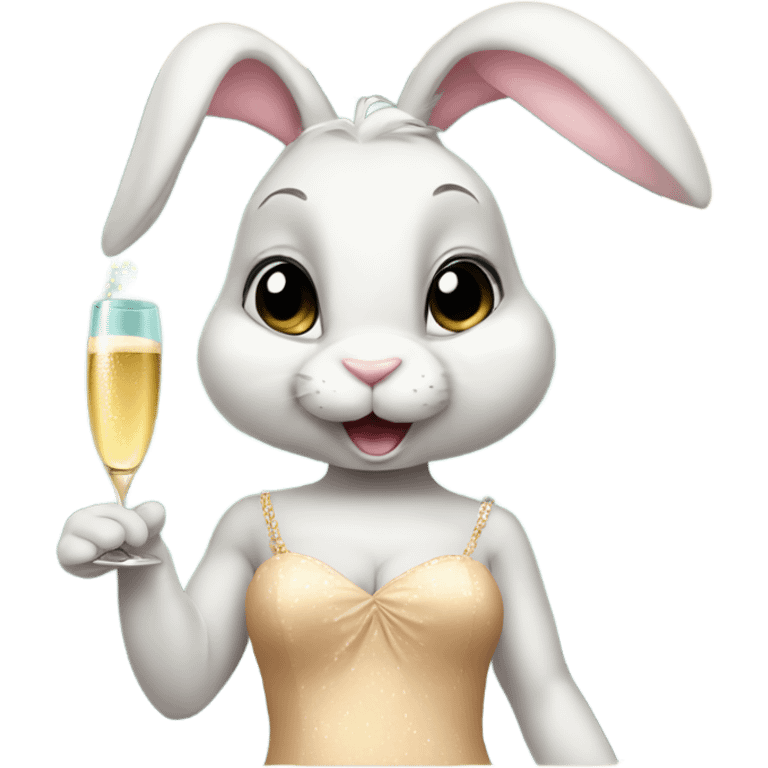 mischevious bunny wearing a dress drinking champagne  emoji